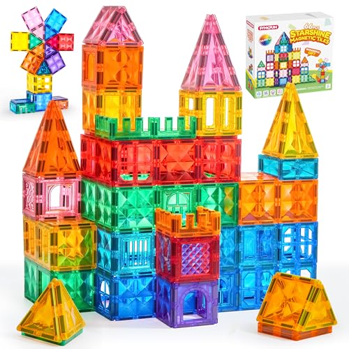 Image of SYNCFUN 66PCS Magnetic Building Tiles, Toys for Toddler, 2D & 3D Magnet Tiles, Durable and Creative STEM Building Toys for Kids Aged 3-5 4-8, Educational Gift