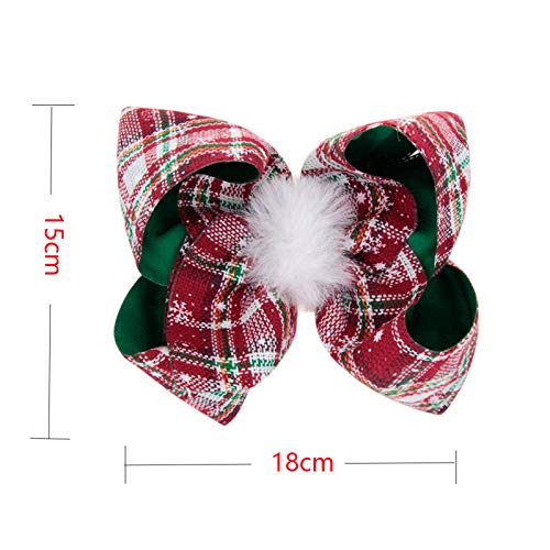 Girls Christmas Large Bow Hair Clip Plaid Boutique Ribbon Hair Bow Hairpin Headwear Hair Accessories (C-Green Plaid Hair Clip)2