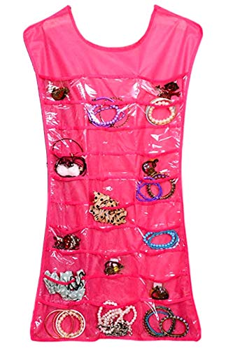Preisvergleich Produktbild 75cmx42cm Schmuckaufbewahrung Ketten mit 30 Fächer / Schmuckaufhänger Kleid für Ohrringe, Halskette, Armband / Schmuckorganizer für Schmuckaccessoires / Kleiderschrank Schmuckaufbewahrungstasche Pink