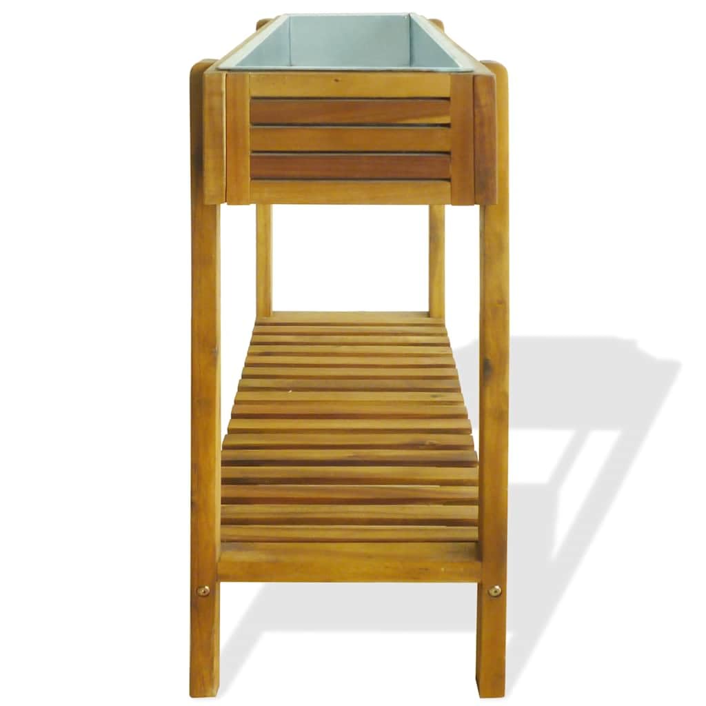 Jardín elevado elevado de madera maciza de acacia con capa de zinc y diseño rústico para exteriores, incluye estante inferior