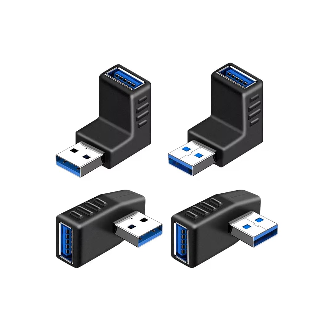 CentIoT - USB to USB Coupler Adapter Converter - USB 3.0 Right Angled 90 Degree Type A Male to Type A Female Connector (Black, 4 Types Combo)-image-44