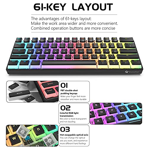 GK GAMAKAY MK61 RGB Pudding Keyboard, 61 Keys Gateron Optical Switch PBT Pudding Keycaps, Hot Swappable Backlit Ultra-Compact Wired Gaming Keyboard for Windows Mac PC Gamers (Blue Switch, Black) - Image 3