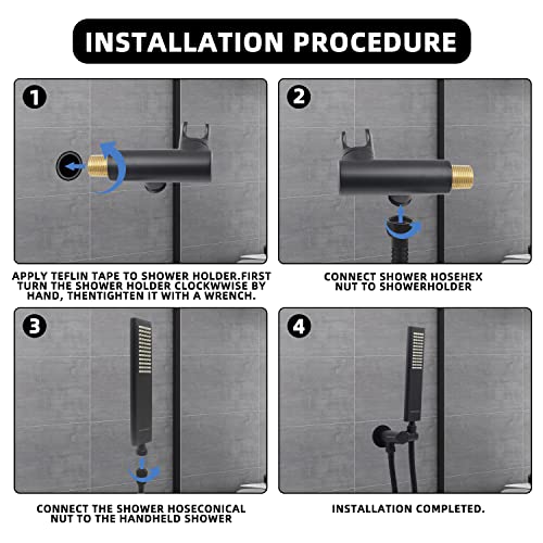 Backnets Solid Brass Handheld Shower Head Arc Design High Pressure Matte Black Hand Shower Wand With Adjustable Supply Elbow Wall Connector Shower Holder And 59″ Stainless Steel Hose Set #TOP6