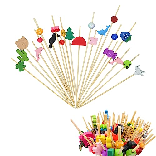 Spldsun 100 Pezzi Stuzzicadenti Cocktail, Molti Mix e Abbinamenti, Cocktail Picks Decorazioni, Bastoncini Cocktail Legno, per Frutta, Snack, Intrattenimento, Panini (12 cm)