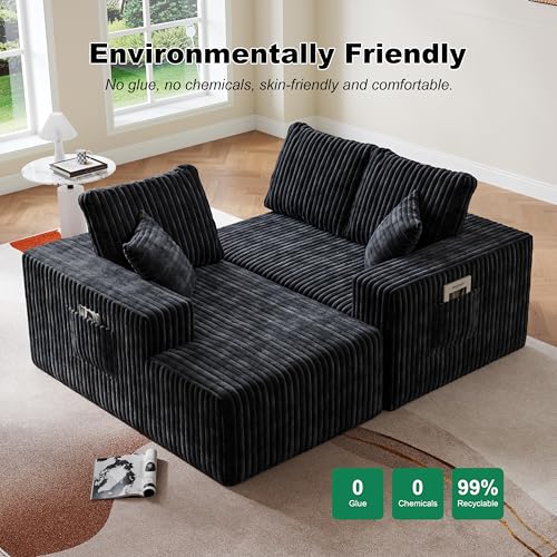 Image of 95 inch Modular Sectional Sofa - Memory Foam Sectional Couches with Deep Seat and Side Pockets,Modular Sofa Couches L-Shape Couch with Chaise, Boneless couches for living room(Black, 95 inch+Right Chaise)