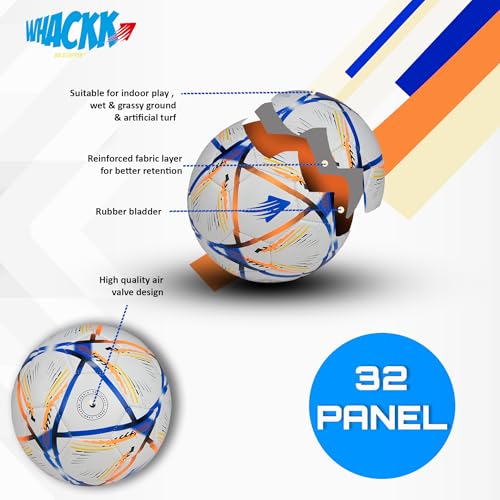 Image of WHACKK Football Size 5 Soccer Ball Hand Stitched for Practice & Training - Original PVC Waterproof. 3 Layered Ideal Sports Ball for All Ages on Ground, Grass and Turf (Hagi, Navy Orange)