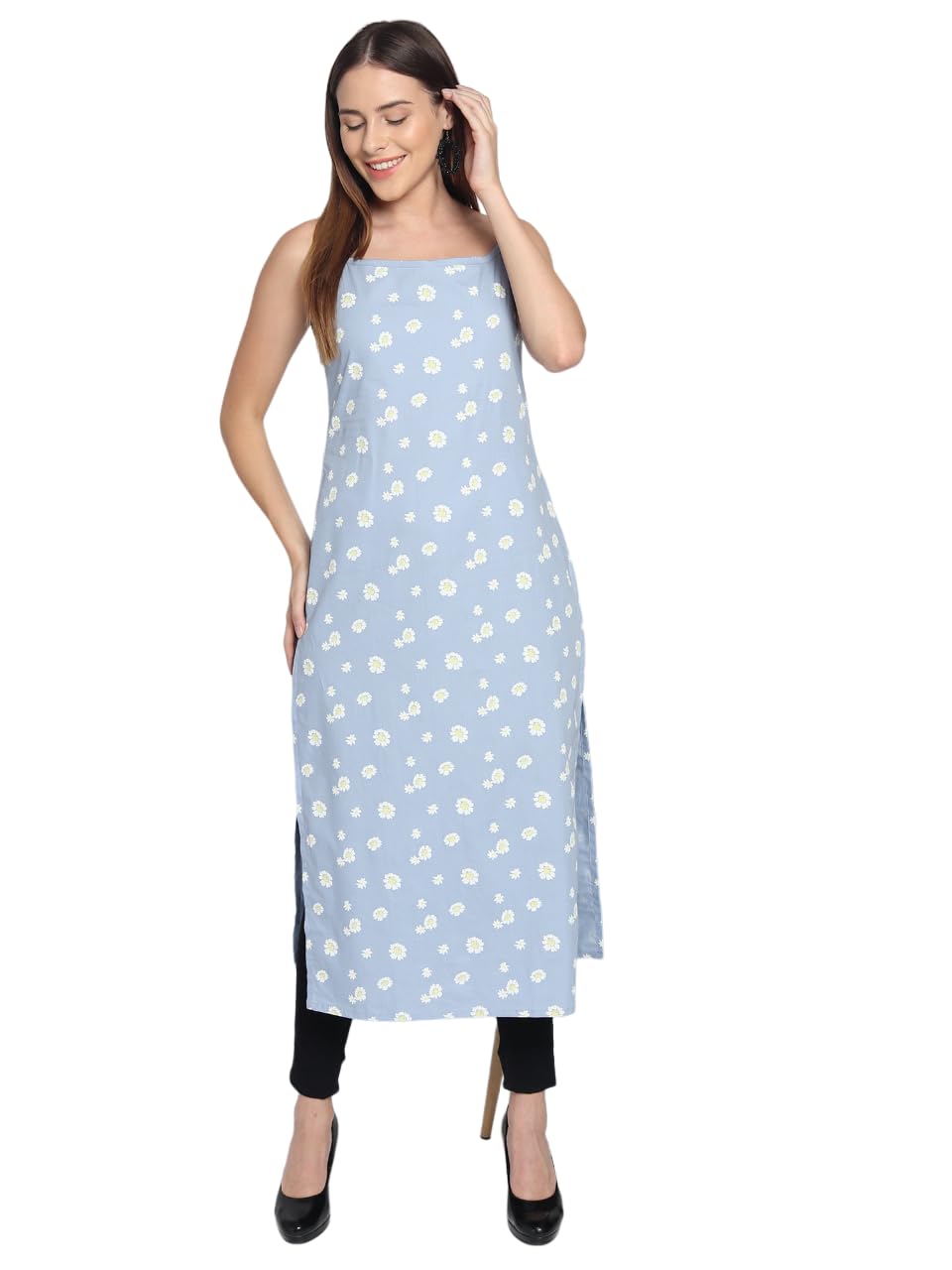 Patlani Women's Crepe Full Stitched Kurti. Sky