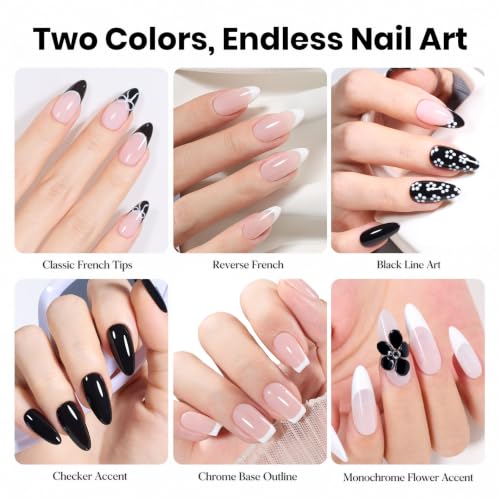 Image of Beetles Black White Gel Polish Set - 2 Pcs 15ml Full Size Black And White Colors Polish French Nails Soak Off LED Nails Art Manicure Salon DIY at Home