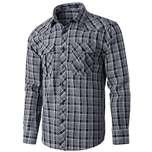 HISDERN Camicia a Quadri da Uomo a Maniche Lunghe