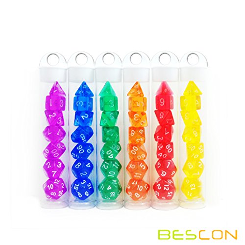 Bescon Mini Translucent Polyhedral RPG Dice Set 10MM, Small RPG Dice Set D4-D20 in Tube Packaging, Assorted Colored of 42pcs (7X6 - Thumbnail 2