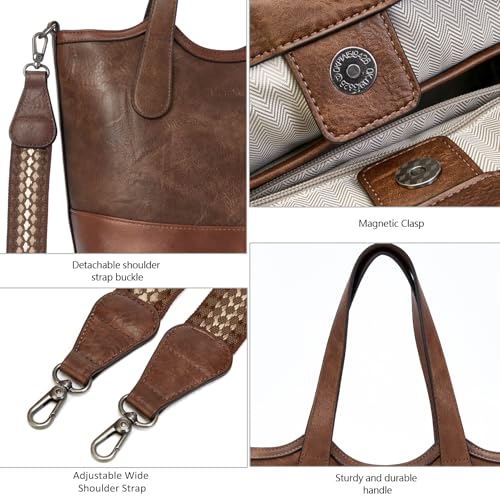 Bolso Tote para mujer, cuero vegano y paja miniatura 4