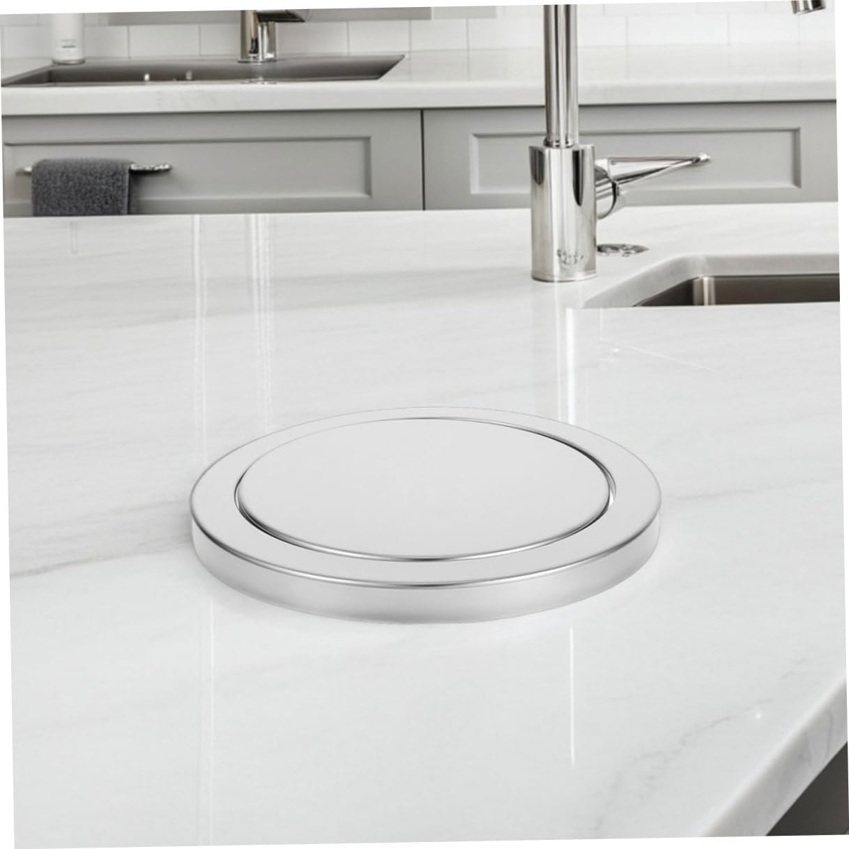 Uonlytech Countertop Trash Can Lid 2pcs Stainless Steel Embedded Swing Cover Fits 21.5-24cm Opening Kitchen Bathroom Waste Bin Replacement Flush Trash Grommet