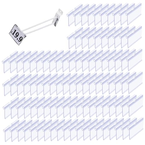 Porte-étiquettes d'étagère en plastique transparent 2,4x1,7 pouces pour bacs fil, 100 pcs