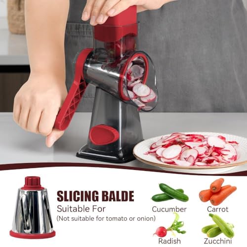 Image of KEOUKE Rotary Cheese Grater Pro 6 in 1 - Shredder Crinkle Slicer Grinder Ice Shaver, Stable Suction, Time-saving Easy Use & Clean, Safe Morden Kitchen Tool for Cheese, Vegetable, Nuts, Chocolate