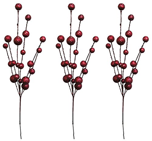 Admired By Nature Glitter Berry & Ball Christmas Spray 3-pack, Red, 29