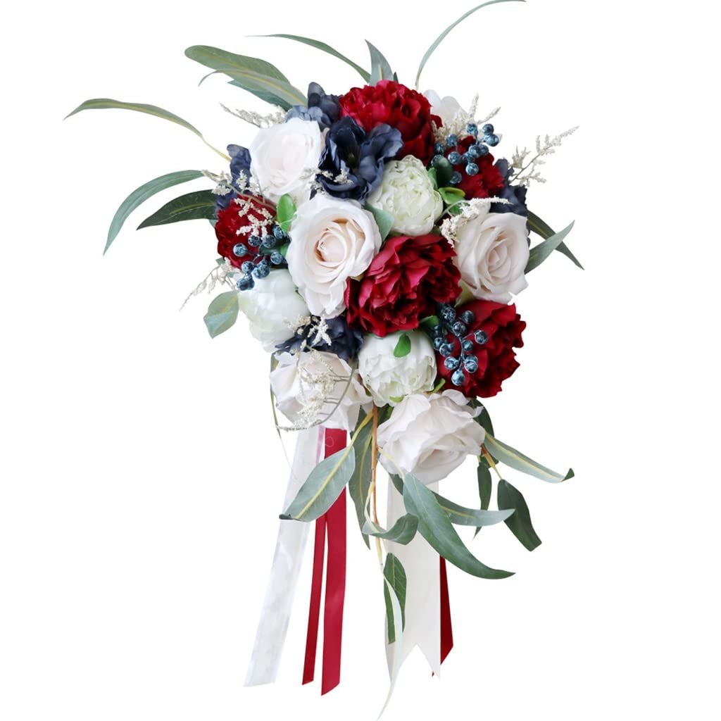 Bouquet de mariée cascade fleurs simulées tenue à la main JFDBGU