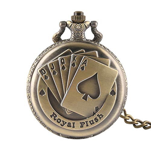 Men's Pocket Watch, Vintage Royal Flush Poker Card Design Bronze Quartz Pocket Watch, Gift for Men - WuHu Ren Store