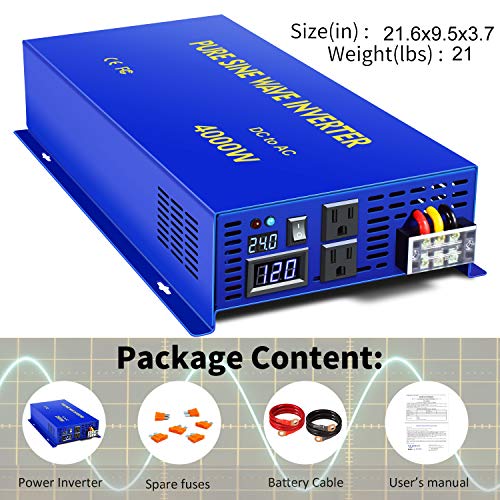 Xyz Invt 4000 Watt Pure Sine Wave Inverter 24V Dc To 110V 120V Ac, Surge 8000W Car Power Invert Surge 8000W Power Converter For Solar System. (4000W 24V) #TOP6