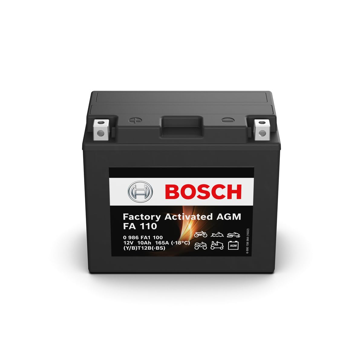Bosch FA110 - Batería para Motocicletas AGM - 12V 165A 10Ah - Adecuada para motocicletas, motos de enduro, scooters, quads, motos de agua - Compatible M6019, BT12B-BS, BT12B