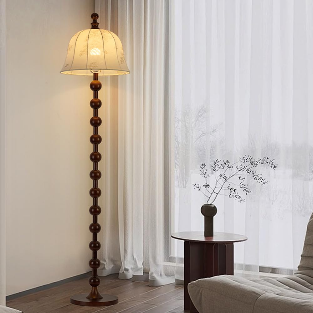 HGJHJJHK 64.2" Wooden Floor Lamp Mid Century Linen Floor Light E26 Dimmable Standing Lamp with Cloth Shade Natural Wood Tall Light for Living Room Bedroom Study Dining Room