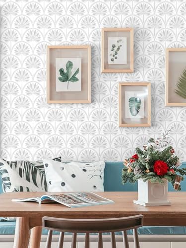 Image of Veki Luxury Floral & Botanical Geometric Wallpaper Mural - Waterproof, Moisture-Proof, Self-Adhesive PVC Wall Sticker for Home & Hotel Decoration (45cm x 300cm) (White Silver Leaf)