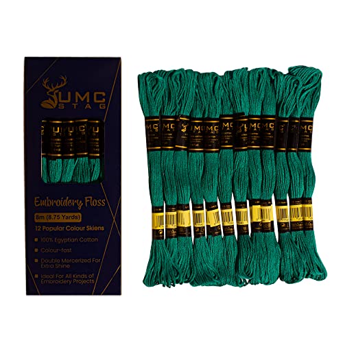 Image of 12 Pieces Sea Green Dark 189 /3850 Premium Embroidery Thread Egyptian Cotton Skeins Cross Stitch Embroidery Floss Oeko TEX Stranded Sea Green 189