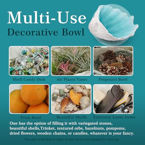 Extra Large Clam Shells Decorative Bowl-Turquoise Sea Shells Decorative Storage Bowls for Coastal Beach theme house table centerpiece decorations & Nautical decorations for coffee table -12.4"-1PC - Image 4