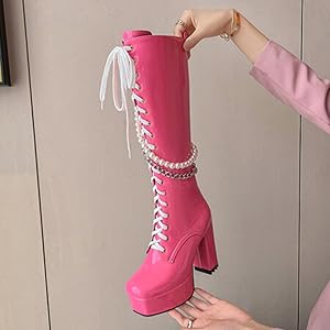 Amazon | [GHSDQ] ゴスロリ 風 編み上げ ピンク 厚底 エナメル ロング