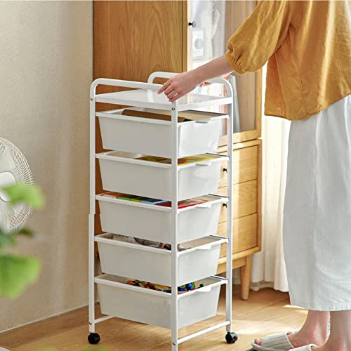 LOIYERT 5-stöckiger Aufbewahrungswagen, Spielzeugregal mit Rädern, Regalen, höhenverstellbarer Servierwagen mit 2 Bremsen, einfach zu montieren, für Badezimmer, Küche, Büro Cover