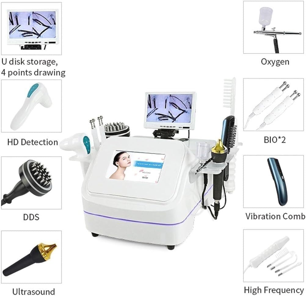 7-Zoll-Haut-Haar-Analysegerät, Kopfhautdetektor mit 7 Griffen | Digitales Kopfhautpflegegerät for Haarausfall/Feuchtigkeit/Flexibilität/Talggehalt.