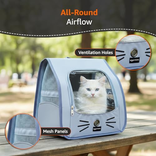 Image of Amazon Basics Premium Pet Carrier Backpack | Grey | Spacious and Breathable Design | Durable Travel Bag for Cats, Kittens and Puppies | 34 cm x 23 cm x 33 cm