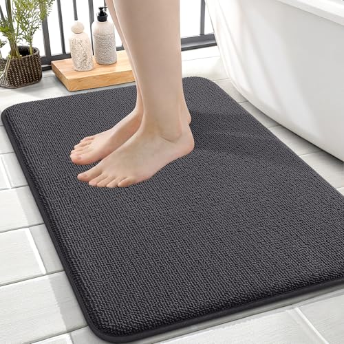 Image of OLANLY Thick Memory Foam Small Bathroom Rugs 24x16, Extra Soft Absorbent Bath Rug, Quick Dry Bath Mat, Non-Slip, Machine Washable Carpet for Bathroom, Tub and Shower, Home Decor Accessories, Dark Grey