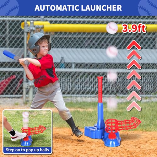 Exergoo-4-in-1-T-Ball-Set-Height-Adjustable-Tee-Ball-Set-with-6-Baseballs-Kids-Baseball-Tee-for-4-8Indoor-Outdoor-Sports-Toys-for-Boys-BlueTball-BatBatting-TeeHanging-TeePitching-Machine Exergoo 4 in 1 T Ball Set Height Adjustable Tee Ball Set with 6 Baseballs Kids Baseball Tee for 4 8Indoor Outdoor Sports Toys for Boys BlueTball BatBatting TeeHanging TeePitching Machine