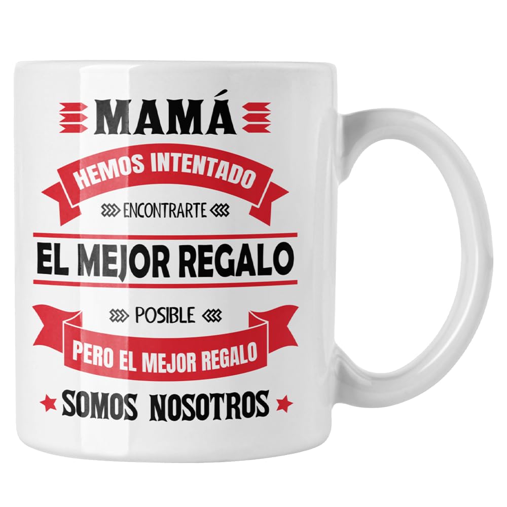 Vulfire Taza Familia para mamá Regalo mujer cumpleaños Idea original Ideas de regalo para ella para Navidad, Día de la Madre, Mamá la mejor del mundo (blanco) — view 2