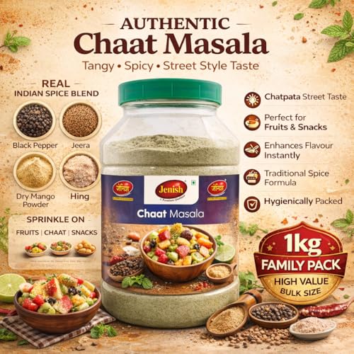 Image of Jenish Chat Masala Powder | Premium Spices Blend | Pure and Natural | Pack 1 | Fresh Natural Ingredients and Oils No Artificial Colours No Added Preservatives, 1 Kg, Multi Masala