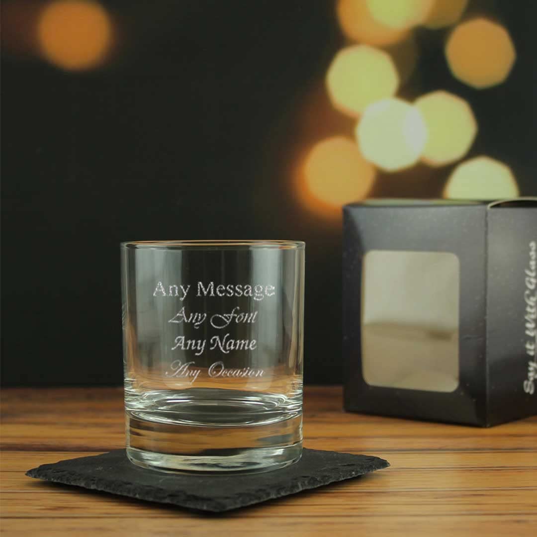 Verre à whisky personnalisable 229 ml avec gravure sur le côté - Pour toutes les occasions telles que les anniversaires, mariages, Noël, Pâques, obtention de diplôme