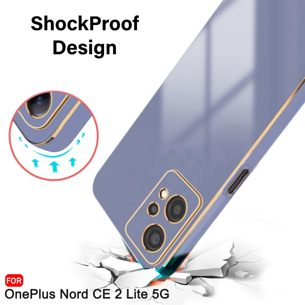 TheGiftKart Thermoplastic Polyurethane Luxurious Golden-Plated Back Cover Case for OnePlus Nord CE 2 Lite 5G|Raised Lips for Camera & Screen Protection|Shockproof Back Cover for OnePlus Nord CE 2 Lite 2