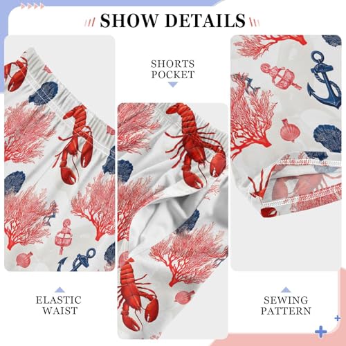 ALAZA Red Lobster Anchor Seashell Coral Reef Pajama Lounge Pants Long Sleep Pajama Bottoms with Pockets4