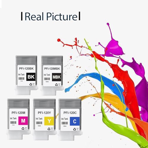 Image of PFI-120 PFI120 PFI 120 Ink Cartridge for FI-120MBK PFI-120BK PFI-120C PFI-120M PFI-120Y Ink Tank Use for ImagePROGRAF TM-200 TM-300 TM-305 Printers (5-Pack)