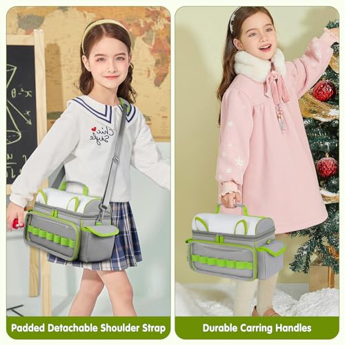 Image of Carrying Case Compatible with Toniebox Starter Set,Cute Storage Bag for Tonies Figures Characters,Tonies Headphones & Accessories, Grey&Green(Bag Only)