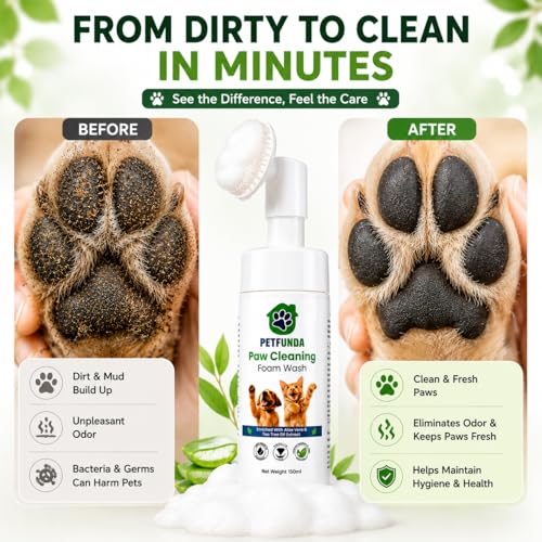 Image of Paw Cleaning Foam Brush for Dogs, Cats, Puppies | Ayurvedic Aloe Vera & Tea Tree Oil Formula | Lick-Safe Foot Scrubber | Gentle Paraben-Free Paw Care Tool | 150ml