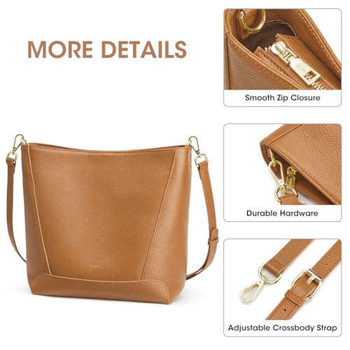 Image of Kattee Leather Purses and Handbags, Bucket Bags for Women, Top Grain Leather Tote Shoulder Crossbody with 2 Straps