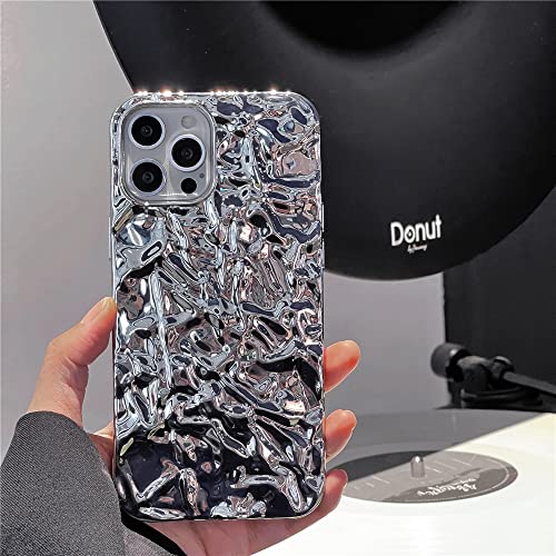 Yebowe Compatible With Iphone 13 Pro Max Case, Cute 3D Tin Foil Pleated Luxury Phone Cover For Women Girls Cool Bling Designer Soft Slim Case For Iphone 13 Pro Max, Silver #TOP5