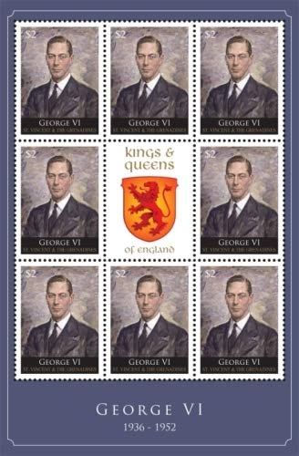 2011 George VI, Kings & Queens of England, Collectible Sheet of 8 Stamps, Mint Never Hinged