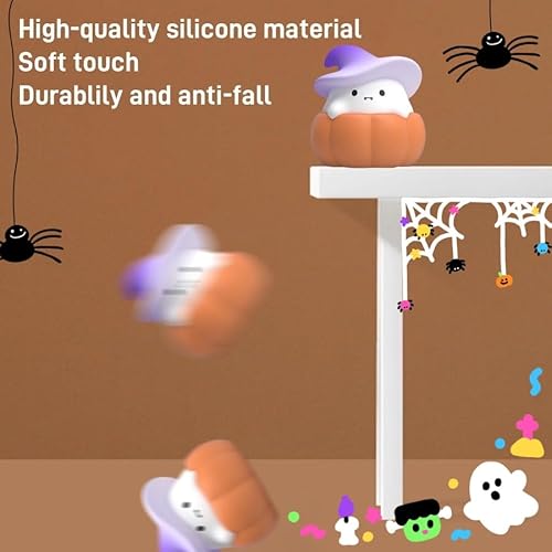 Jinggww CUTE PUMPKIN WITCH NIGHT LIGHT For Kids, Kawaii Halloween Hat Wizard Lamps, 3 Level Dimmable Nursery Nightlight thumb #4