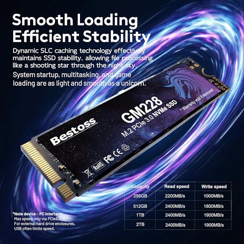 Bestoss 1TB NVMe M.2 SSD PCIe 3.0 2280 Internal SSD, Up to 2400MB/s | PCIe3.0 SSD, 3D NAND Dynamic SLC Cache, For Students, Home Entertainment, Office Work, Compatible with PC Desktops or Laptops - Image 4