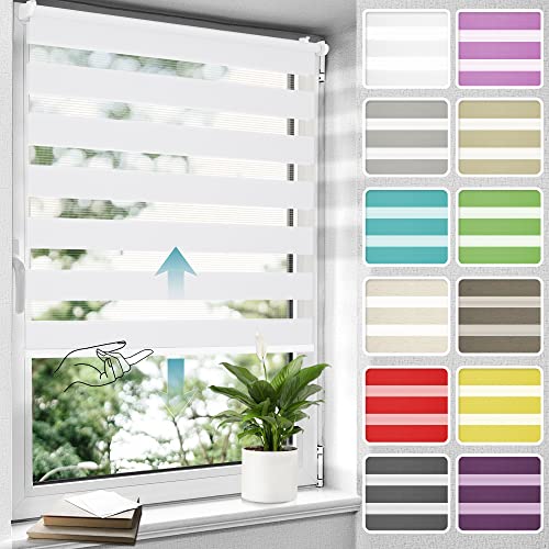 Allesin Doppelrollo schnurlos Klemmfix ohne Bohren Duo Rollos für Fenster 40x150cm (Stoffbreite 40 cm) Weiß Drücken Und Ziehen Springrollos Klemmrollo Fenster Rollo ohne Schnur