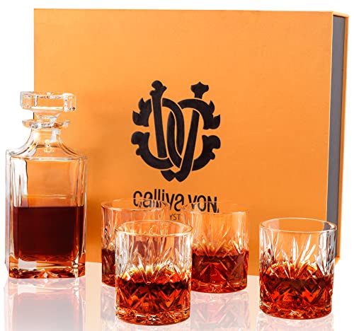 Crystal Whiskey Glasses Set, Clear Decanter With 4 Glasses for Liquor Alcohol Scotch Bourbon Whisky Vodka