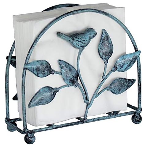 Cast Iron Bird & Tree Classic Napkin Holder / Tabletop Freestanding Tissue Dispenser , Turquoise Cover