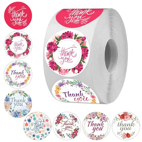 500 Pieces Round Multi Designs Thank You Floor Stickers for Small Business Giveaways Envelope Seals Baking Packaging, Vinyl, 2.5 cm * 2.5 cm (Thank You Sticker), Self-Adhesive | Multi - Colour